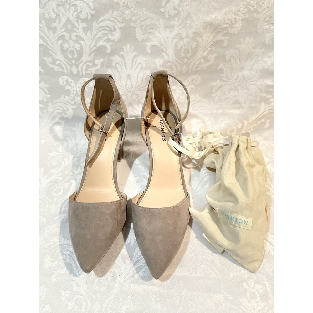 D'Orsay Convertible Heels from Pashion Footwear Taupe suede upper ankle strap 8 - Picture 2 of 9